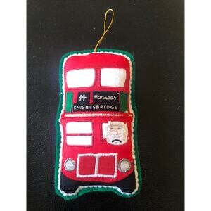 Vintage Harrods Knightsbridge Plush Pillow Christmas Ornament Double Decker Bus